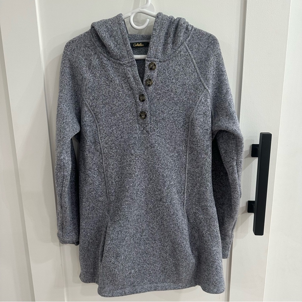 Cabela's Gray Heathered Button Neck Fleece Hoodie Pullover L - Picture 1 of 10